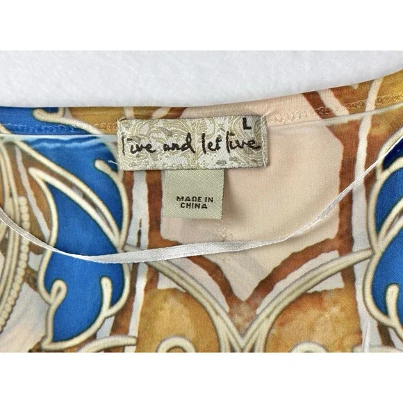 Live and Let Live Boho Beaded V-Neck Scroll Print Dress Women's Size L - Picture 5 of 10